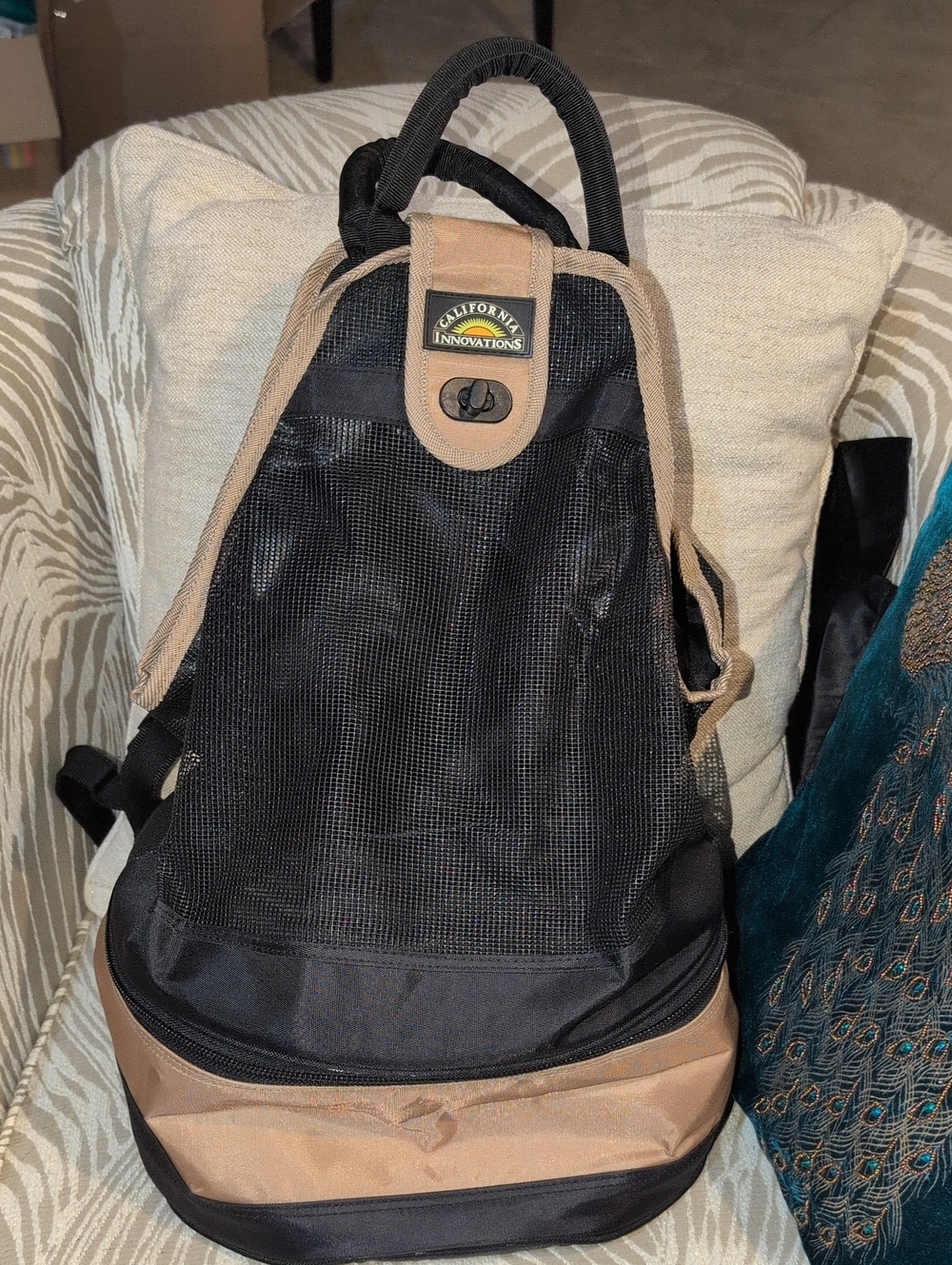 California Innovations Black & Tan Mesh Insulated Cooler Hiking Sling Backpack